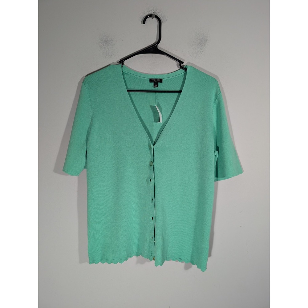 NEW Talbots Womens Green‎ Short Sleeve Knit Cardigan Sz LP Preppy Modest Office